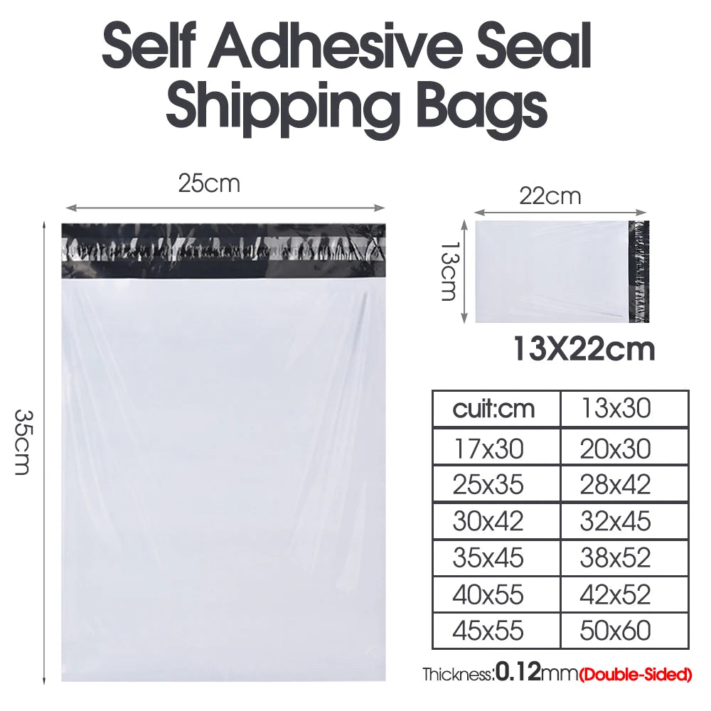 White Courier Bag for Packaging, Self Adhesive Seal Express Bag, Waterproof Organizer, Courier Bag, White, 0.12mm Thick, 10 Pcs 