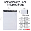 Saco de correio branco para embalagem, selo auto-adesivo Express Bag, organizador impermeável, bolsa de correio, branco, 0.12mm grosso, 10 Pcs