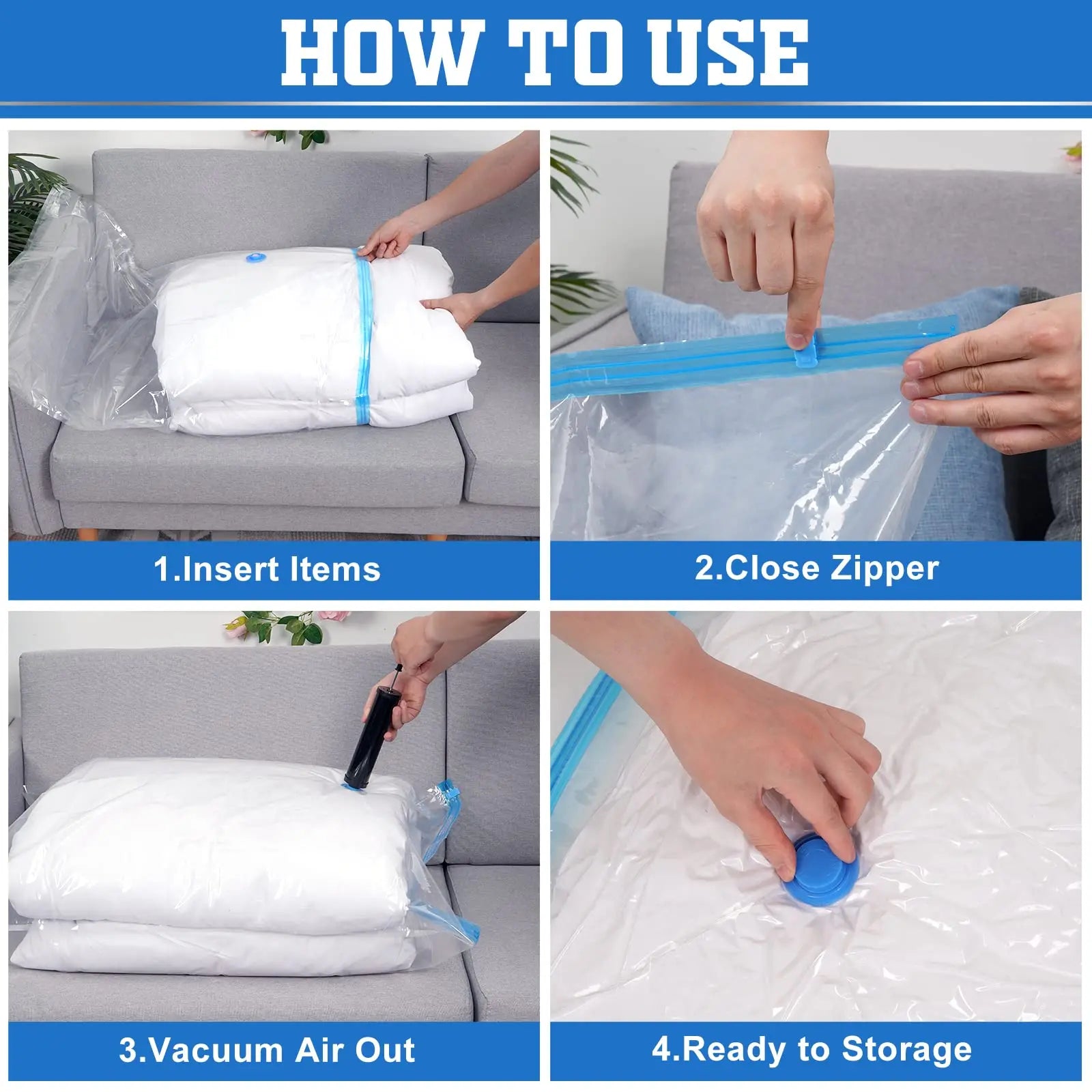 Sacos de armazenamento a vácuo organizador de guarda-roupa saco de vedação a vácuo sacos de poupança de espaço para roupas travesseiro cama cobertor embalagem storager