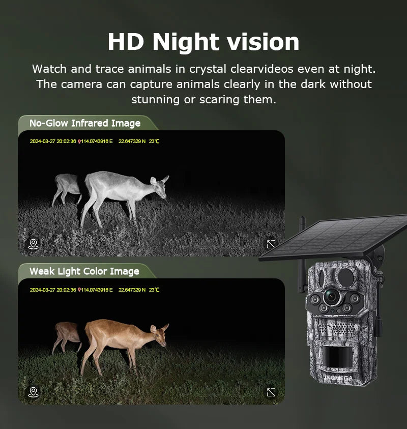 INQMEGA4G 2K 5MP PIR Motion Activated  Trigger Time Night Vision IP66 Hunting Trail Wildlife Battery Solar Camera Forest