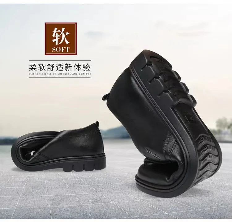 Men's leather shoes, new black, soft bottom, anti-slip, breathable shoes, men's business dress casual, luxury light flat