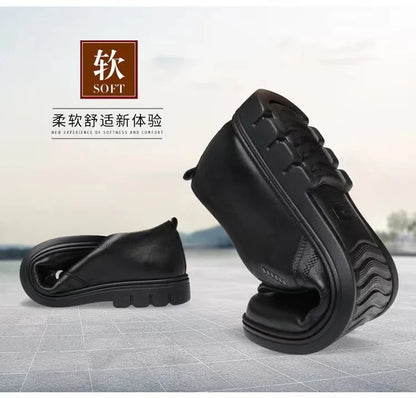 Men's leather shoes new black Soft bottom anti slip and breath shoes men's Business dress casual Zapatos luxury light flat