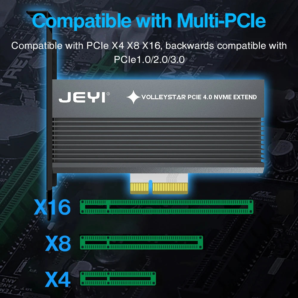 JEYI VolleyStar PCIE To NVMe Adapter With Aluminum Alloy  Heatsink, M.2 RGB PCIe 4.0 Card With 1/2U Low Standard Profile Bracket