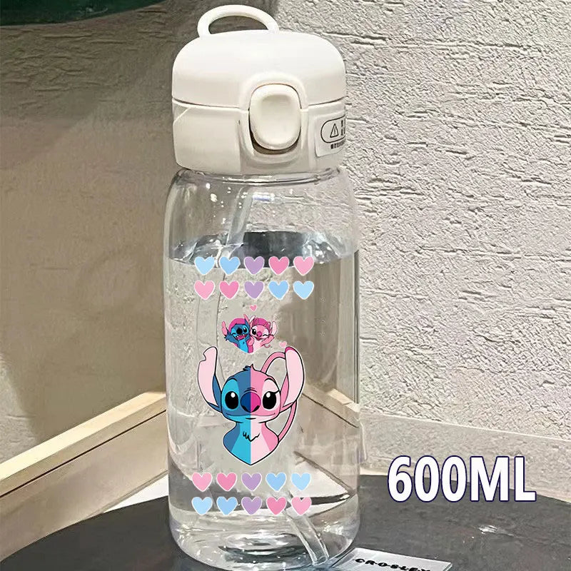 600/400ML Lilo&Stitch Straw Bottles Disney Drinking Office Transparent Portable Anti Drop Children's Water Bottle PC Material