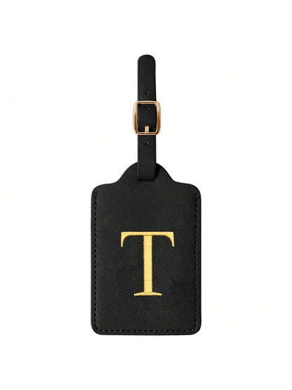 PU Leather Luggage Tag for Travel - Durable Suitcase ID Tag with Privacy Cover & Name Card Slot (A-Z) liu