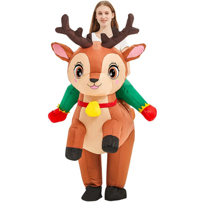 Adult Rooster Inflatable Costume Funny Unicorn Elk Animals Inflatable Suit Halloween Carnival Half Body Blow Up Suit for Cosplay