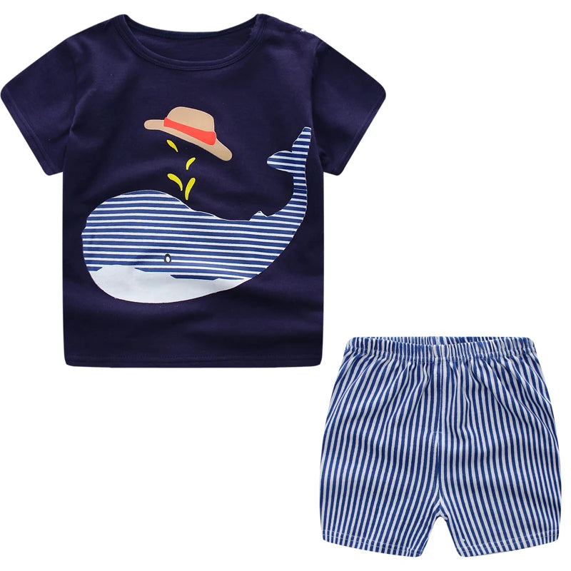 Mickey Mouse Summer T-shirt Shorts Children's Short Sleeve Set Cotton Tees Tracksuits Boys Girls Clothes Casual Two Piece