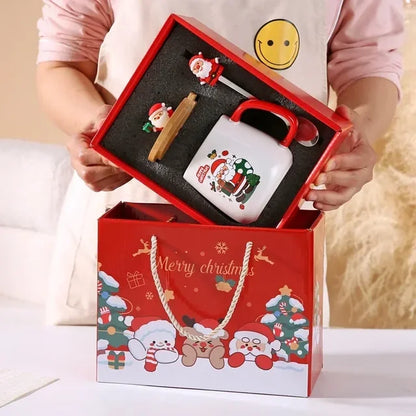 Caneca caixa de presente caneca de cerâmica presente de natal caneca de cerâmica com tampa com colher conjunto copo copo xícara de café natal