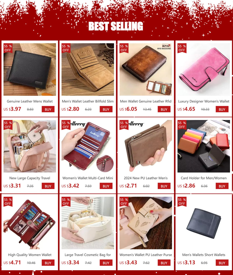 Men's Wallet Leather Billfold Slim Hipster Cowhide Credit Card/ID Holders Inserts Coin Purses Luxury Business Foldable Wallet