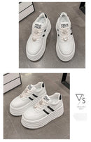 8cm Leather Flats Casual Dad Shoes Chunky Sneakers 2025 Women Platform Sports Shoes Ladies Skateboard Hidden Heels Shoes Tennis