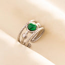 1pc Green Turquoise Ring Hippie Stainless Steel Silver Color Charm Opening Adjustable Ring Women Chunky Bohemian Party Jewelry