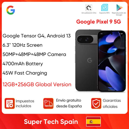 Google Pixel 9 Smartphone 5G Google Tensor G4 6.3'' 120Hz Screen 12GB+256GB Storage 4700 mAh Battery 50MP Camera Global Version