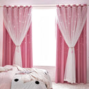 Kids Girls Bedroom Pink Curtains Star Cutout Blackout with White Sheer Pastel Nursery Window Curtain Panels for Living Room Home