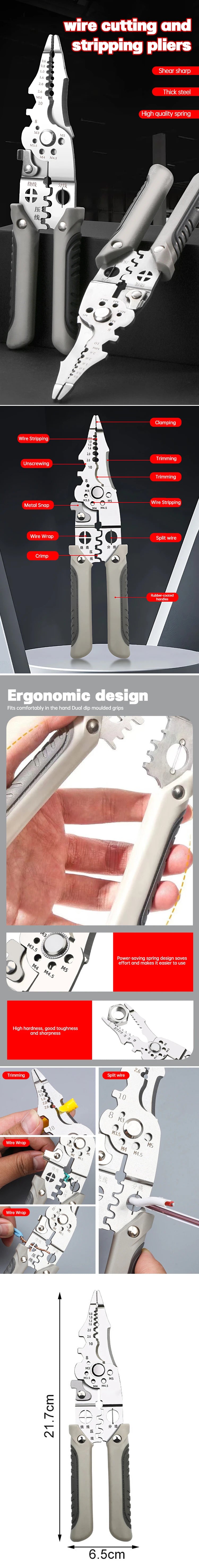 Wire Stripping Pliers Multi-Function Electrician Tool With Crimping Cutting and Wrench Features Foldable Design for Easy Storage