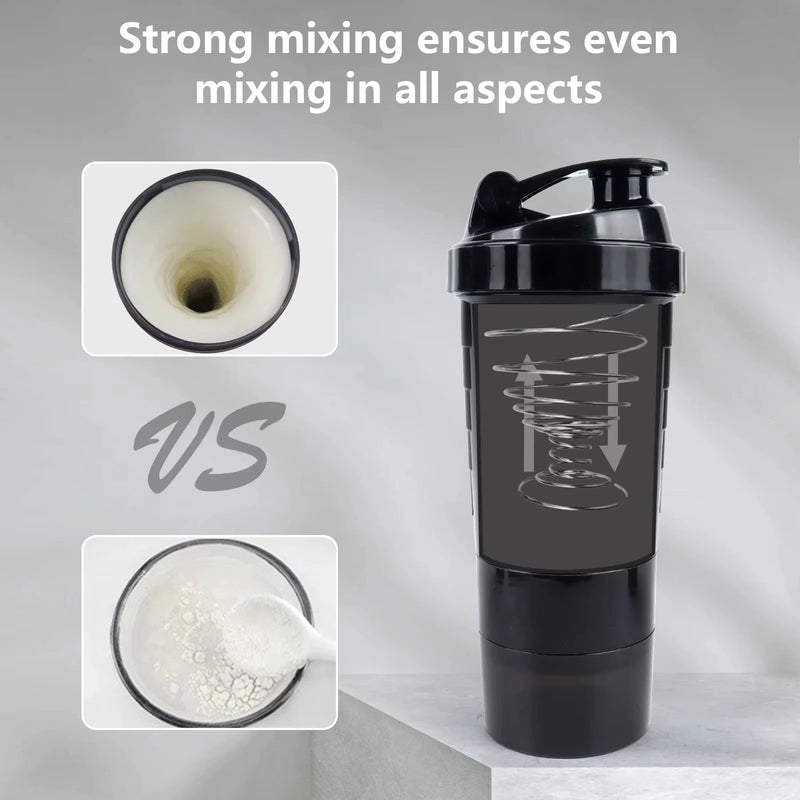 3 Layers Protein Shaker Bottles with Mix Ball Leak Proof Water Bottle for Protein Mixes with Powder Storage and Pill Organizer