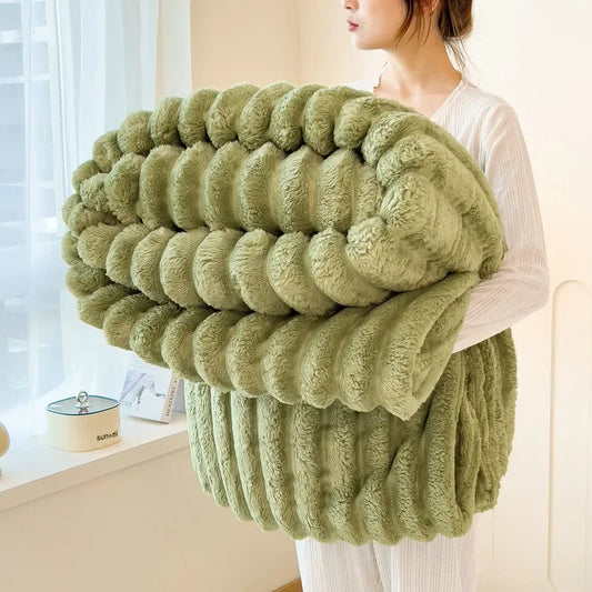 Solid Thickened Wide Striped Flannel Multifunctional Blanket, Can Be Used As a Bedsheet, Cover Blanket, Sofa Blanket, or Nap Blanket
