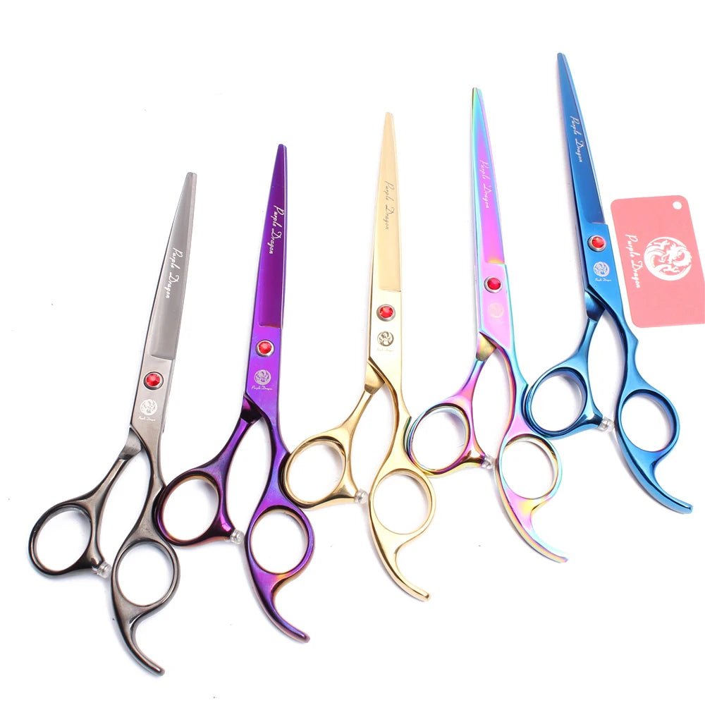Tijeras de peluquería canina Purple Dragon de 6,5" y 7" de acero inoxidable, curvadas hacia arriba, profesionales para mascotas, tijeras de entresacar, Z3002