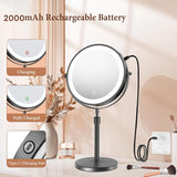 8 Inch Makeup Mirror With Light Lamp 10X Magnification 3 Color Lights,Adjustable Brightness Height Standing Cosmetic Mirror