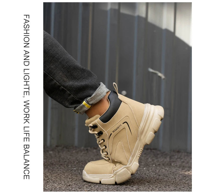 Steel Toe Boots for Men Lightweight Slip Resistant Construction Work Boots Indestructible Men's Safety Shoes Outdoor Boots