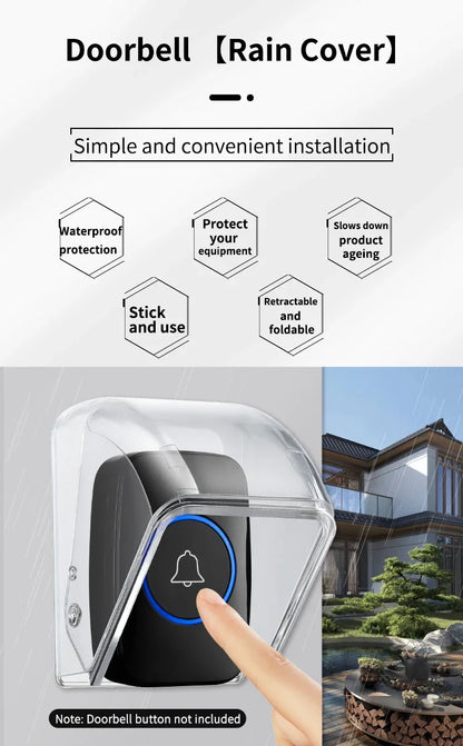 CACAZI PC Transparent Waterproof Cover for Wireless Doorbell Button Chime Outdoor Rain-cover Home Case Suitable for Most Buttons