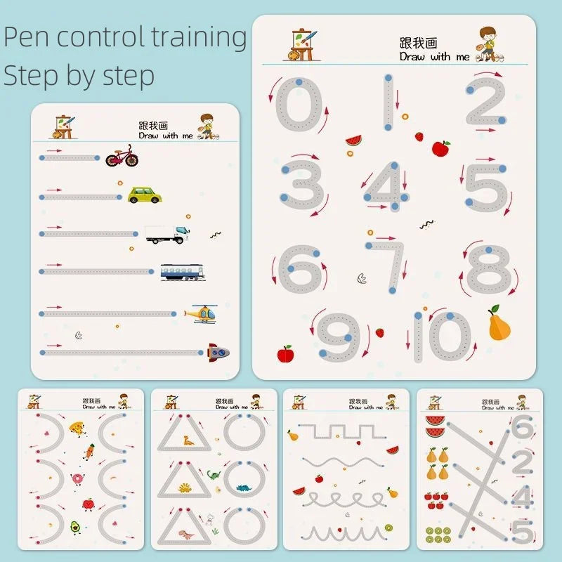 Livro de Exercícios Mágico Montessori de Traçado e Controle de Caneta — Reutilizável, para Caligrafia e Desenho Infantil (Brinquedo Educativo)