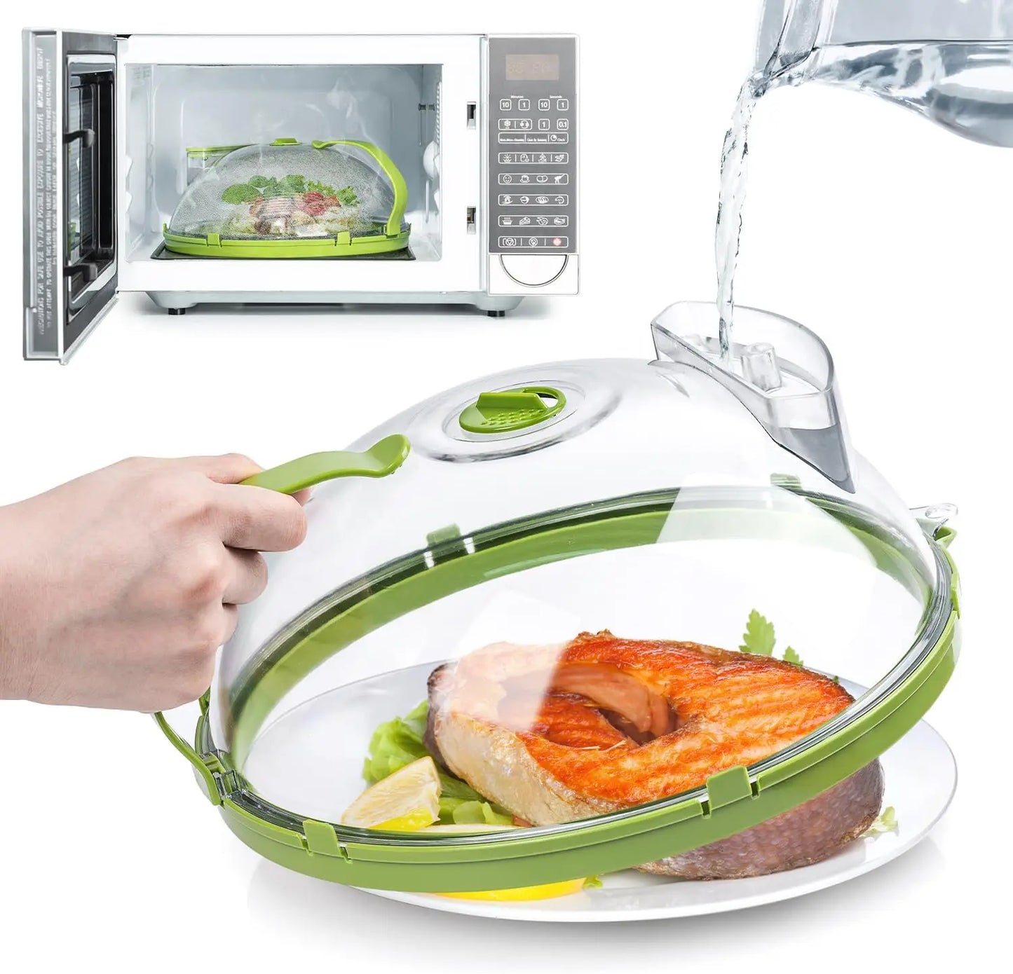 Funda para microondas, transparente, antisalpicaduras, con vaporizador y asa, cubreplatos de 25 cm, utensilios de cocina