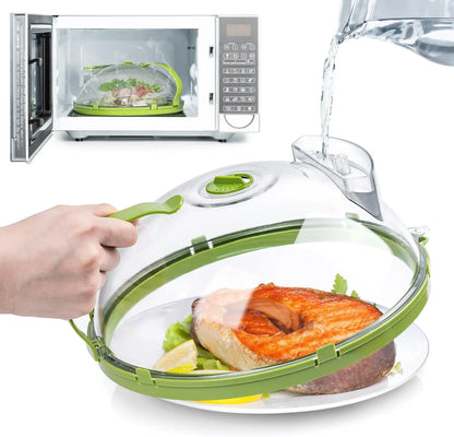 Funda para microondas, transparente, antisalpicaduras, con vaporizador y asa, cubreplatos de 25 cm, utensilios de cocina