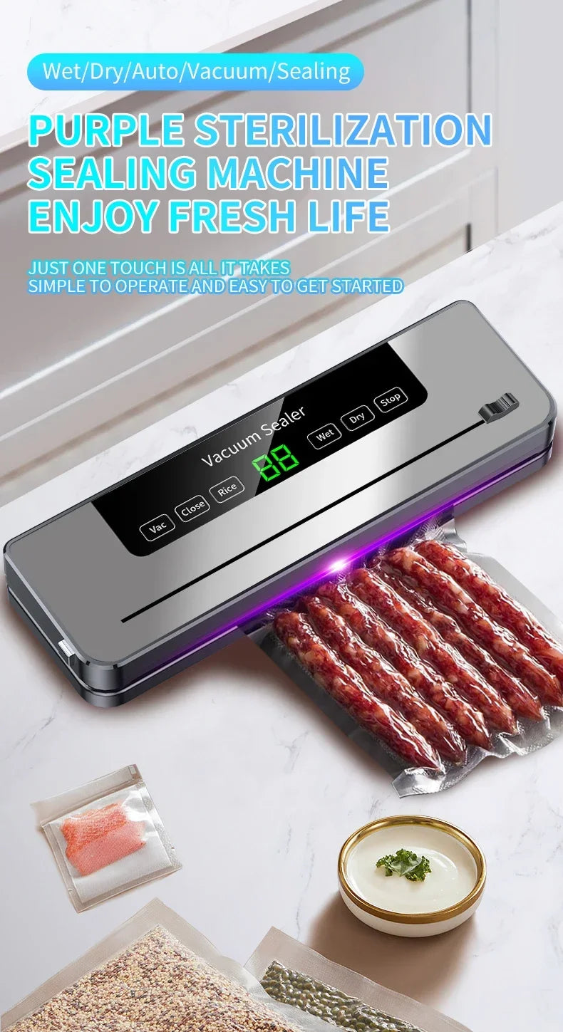 Electric Vacuum Sealer Built-in Cutter Kitchen Food Storage Seal Touch Button Dry/Wet Food Sealing Packaging Strips 10 Bags