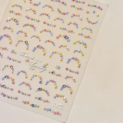 Colorful Sparkling Glass Fragment Spring Wildflowers High Quality Adhesive Flash Nail Stickers Art Decorations Design T-3784