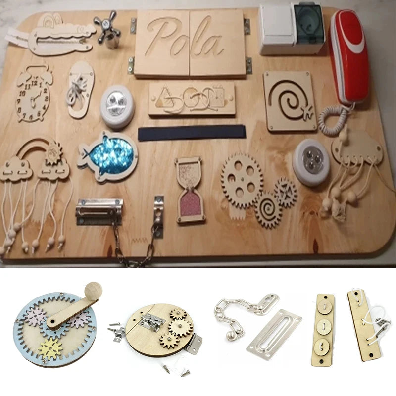 Kids Busy Board DIY Toys Basic Life Skill Training Montessori Educational Lock Cognition Activity Accessorie Material Learning