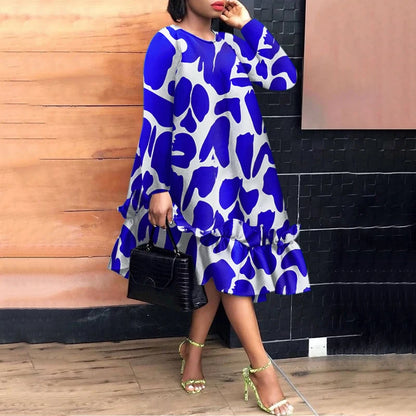 Plus Size 5XL VONDA Women Elegant Midi Dress 2024 Bohemian Printed Sundress Autumn Long Sleeve Casual Loose Robe Femme Vestidos