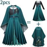 Frozen Green Anna Princess Girls Cosplay Costume Full Long Sleeve Dress With Cloak Carnival Party Kids Clothes Birthday Dress