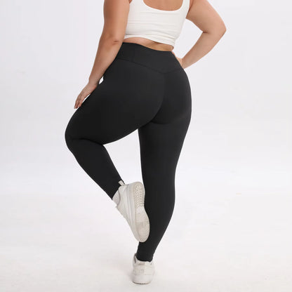 Calça feminina clássica plus size, cor sólida, academia, esporte, fitness, cintura alta, estiramento, yoga, legging, gordura, sof e respirável, pés