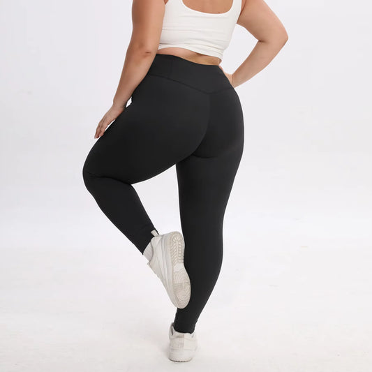 Pantalones deportivos clásicos de talla grande para mujer, de color liso, para gimnasio, fitness, cintura alta, elásticos, para yoga, quemagrasas, suaves y transpirables. 