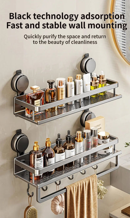 Estante de baño con ventosa sin taladro, estante para baño, espacio para inodoro, estante colgante de aluminio, organizador de baño para colgar en la pared