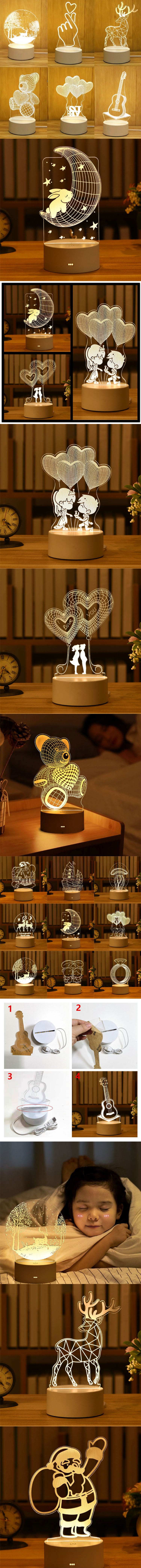 Romantic Love 3D Acrylic LED Lamp for Home Children's Night Light Table Lamp Birthday Party Decor Valentine's Day Bedside Lamp