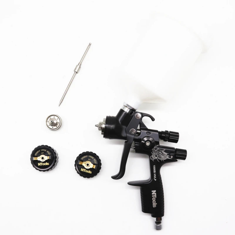 Pistola pulverizadora hvlp com adaptador e tanque misto, pistolas de pintura para reparo de carro, bico de 1.3 e 1.7mm para pintura, pistola de ar à base de água