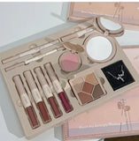 QIBEST Multipurpose Makeup Set 4pc Double Head Lip Glaze, Face Pressed Powder,Blusher,Eyeshadow, Eyebrow Pencil,Eyeliner,Lip Oil