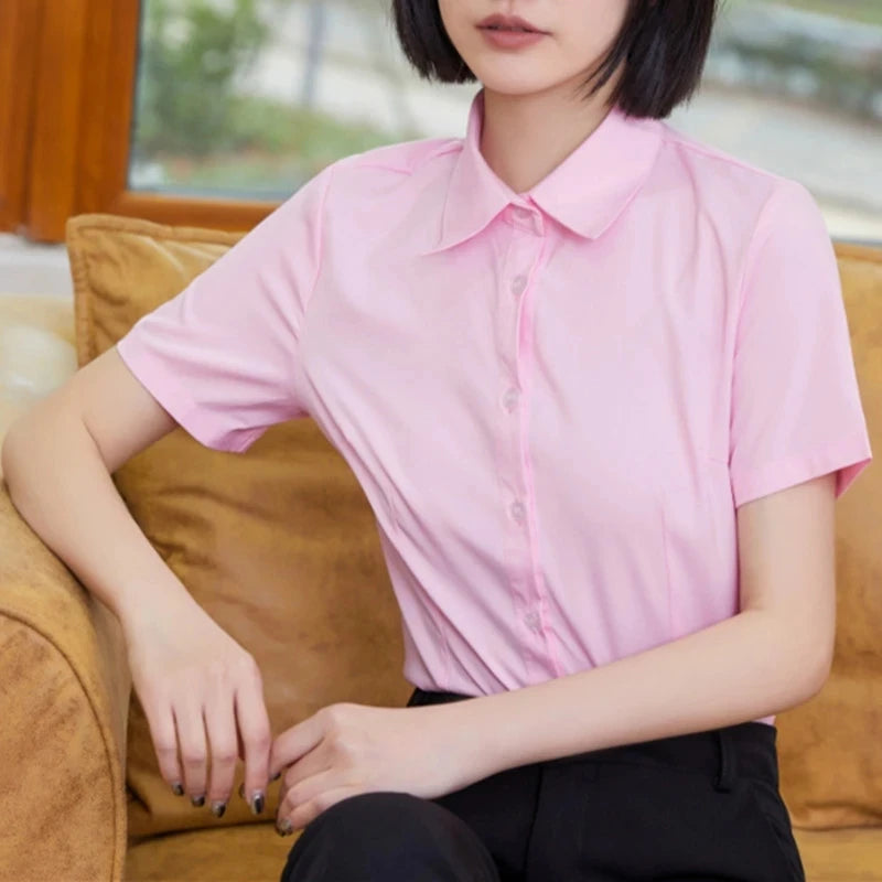 Fashion Woman Blouses 2024 V-neck Short Sleeve Solid Work Shirts Tops Pretty and Cheap Women's Blouse OL Elegant Female clothing