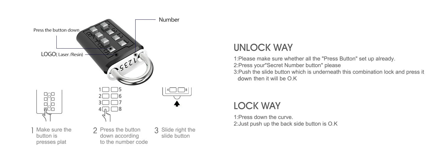 8-Digit Combination Outdoor Button Waterproof Fixed Random Code Padlock Zinc Alloy Luggage Travel Smart Lock With Key Anti-Theft