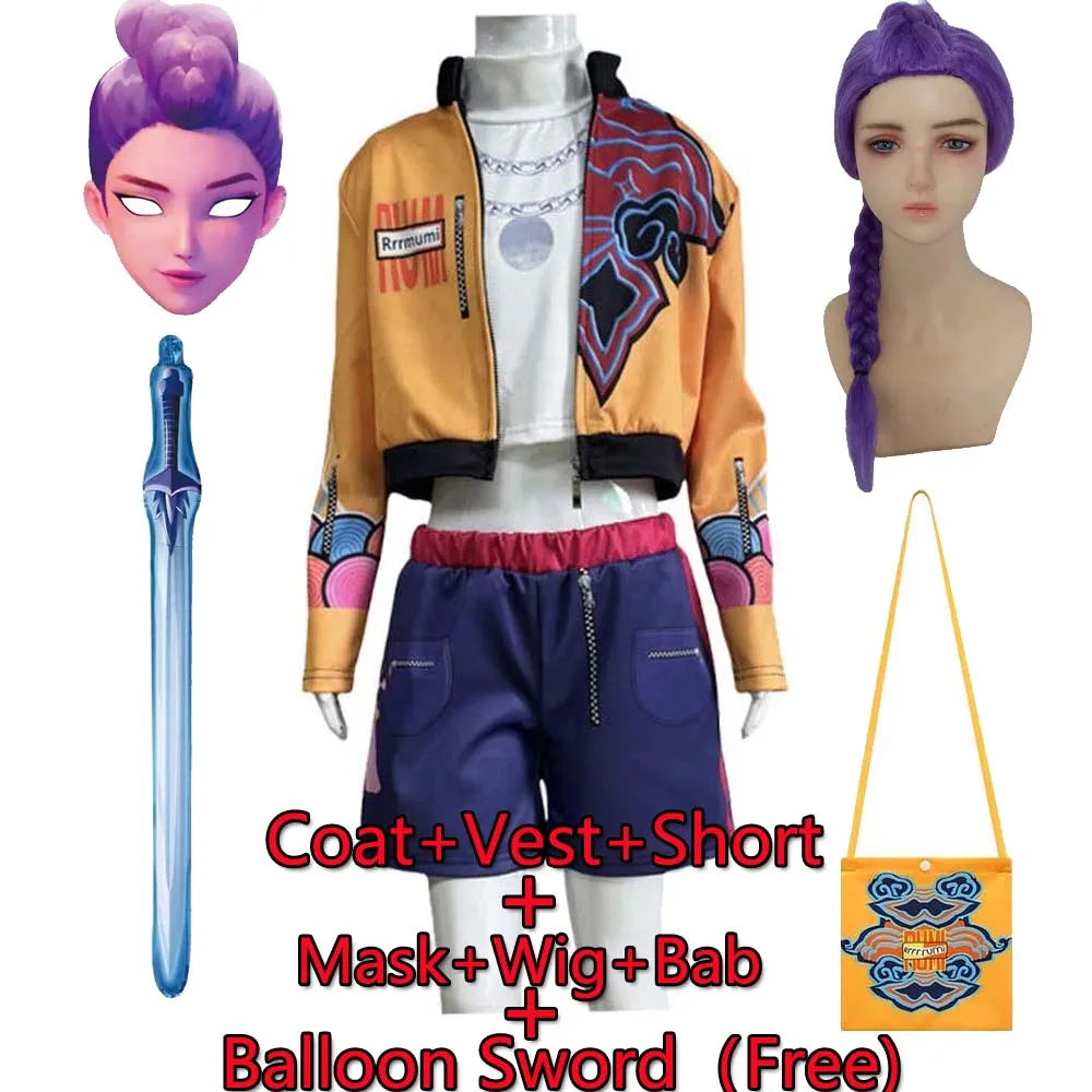 Rumi Costume Kids KPop Demon Hunter Cosplay Stage Performance Clothing Halloween Carnival Party Suit Wig Mask Balloon Sword Free