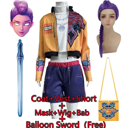 Rumi Costume Kids KPop Demon Hunter Cosplay Stage Performance Clothing Halloween Carnival Party Suit Wig Mask Balloon Sword Free