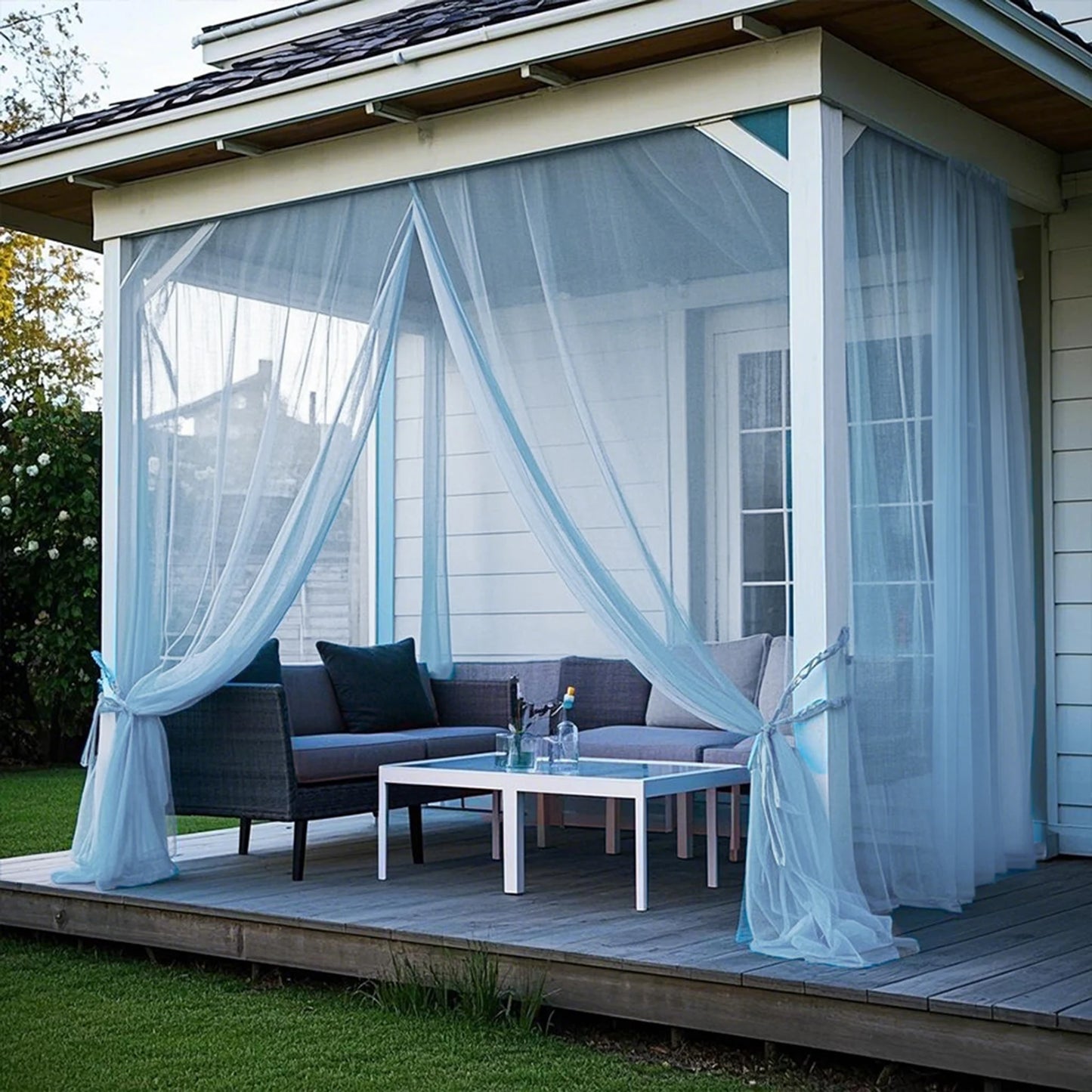 Outdoor Sheer Curtains for Patio Mosquito Netting Rod Pocket Garden Mesh Voile Drapes Mosquito Curtains for Porch Pergola
