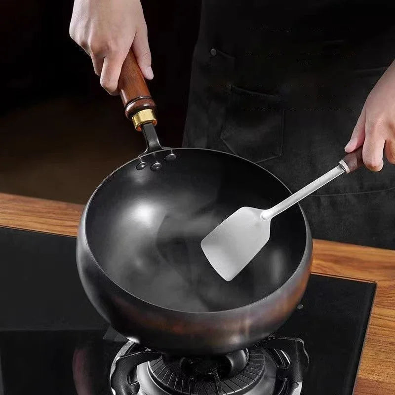 Handmade Forging NON-STICK PAN Household Stir Fry Stew Pot Flat Bottom Small Frying Pan Kitchen Gas Stove Universal Pan Cookware