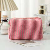 Stripe Seersucker Cosmetic Bag Fashion Women Cosmetic Bag Zipper Storage Makeup Case Traveling Pouch Organizer for Lady