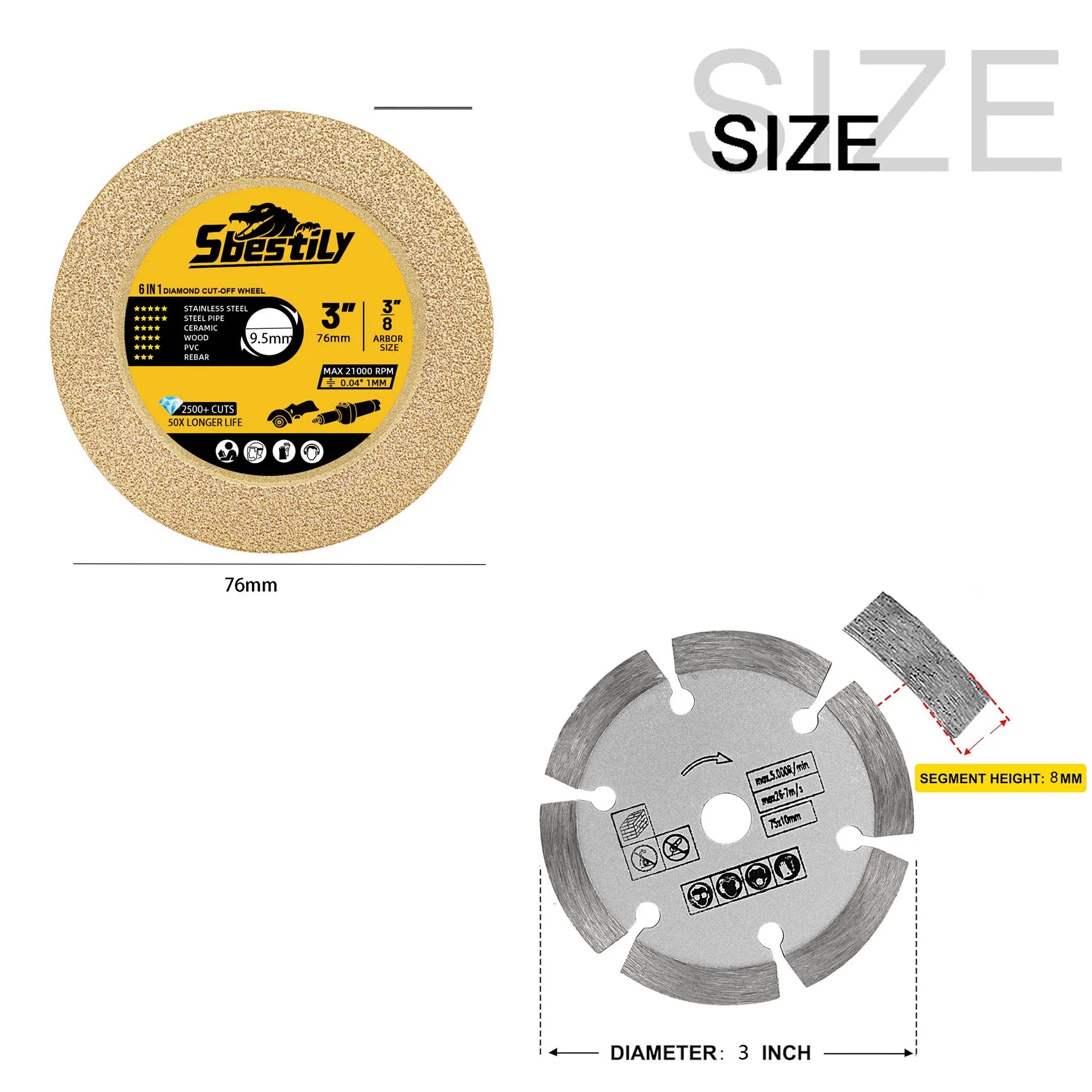 2pcs 75mm Diamond Cutting Disc 3" Stone Cutting Wheel Glass Cutting Saw Blade for Cutting Metal Wood Ceramic PVC Concrete Rebar