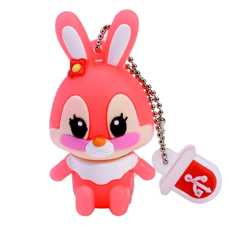 Lovely Rabbits USB Flash Drive 64GB Cartoon Pink Memory Stick 32GB Creative Gift Pen Drive 16GB Free Key Chain External Storage
