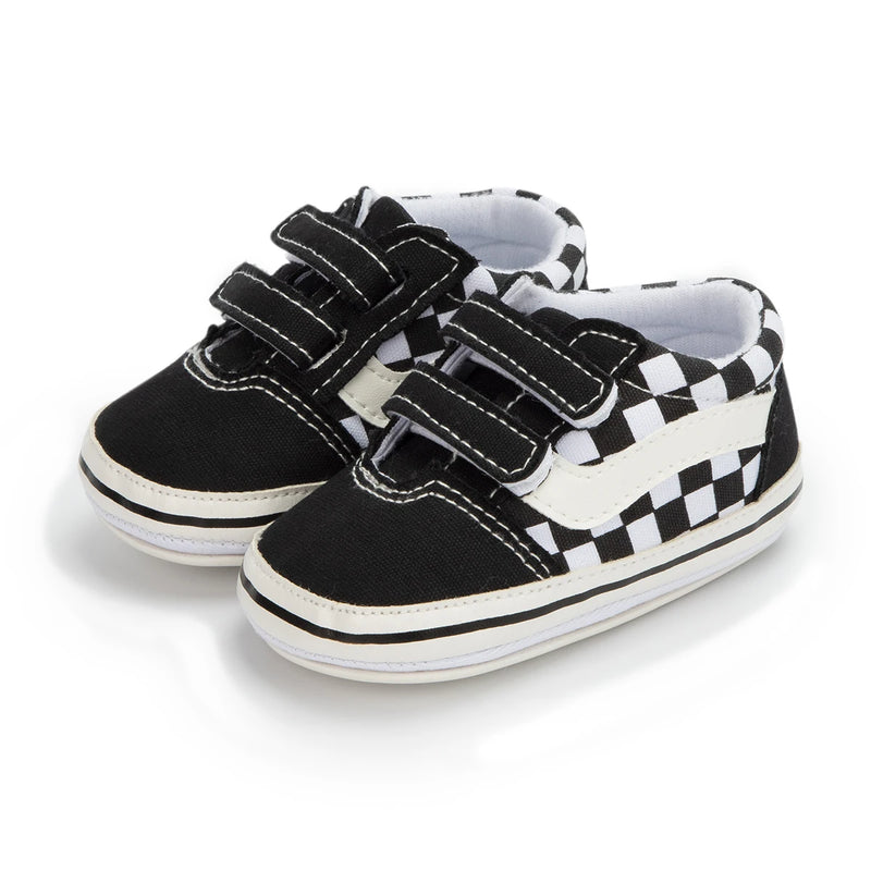 Zapatos Meckior para bebé niño y niña, zapatillas de lona con suela de goma antideslizante y diseño de rayas a cuadros, para primeros pasos, zapatos casuales unisex para bebé.