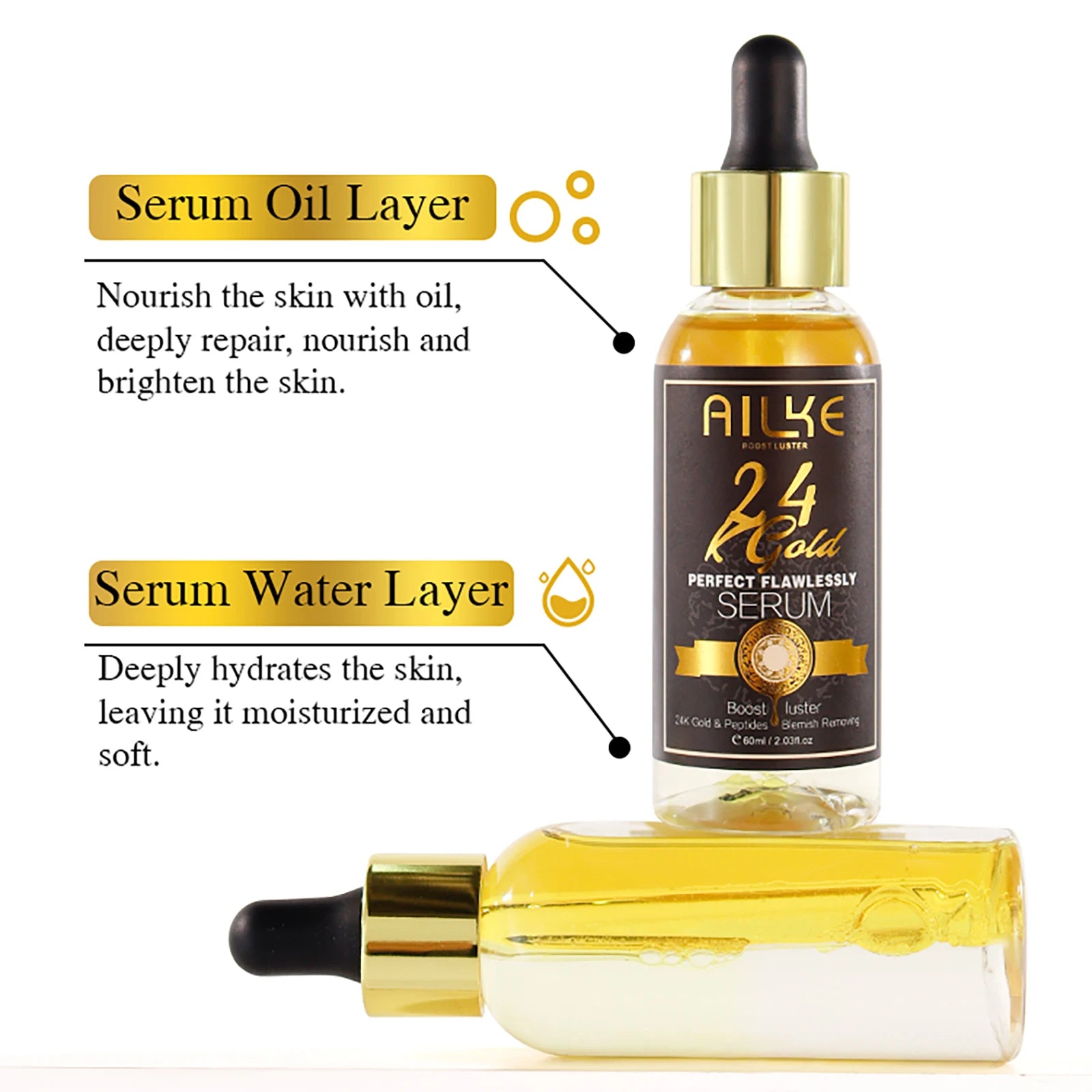 AILKE 24K Gold Flawlessly Skin Care Set, Whitening, Reduces Dark Spots, Pigmentation, Wrinkles, Moisturizes, For All Skin Types