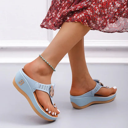 Women New Summer Sandals Open Toe Beach Shoes Flip Flops Wedges Comfortable Slippers Cute Sandals  Femme Plu Size 35~43